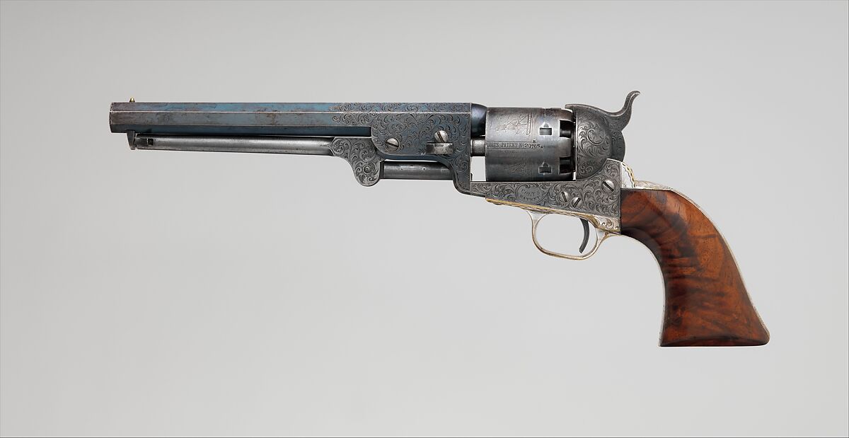 Colt Model 1851 Navy Percussion Revolver, Serial Number 29705, with Case and Accessories, Samuel Colt (American, Hartford, Connecticut 1814–1862), Steel, brass, silver, wood, copper, tin, lead, paper, American, Hartford, Connecticut 