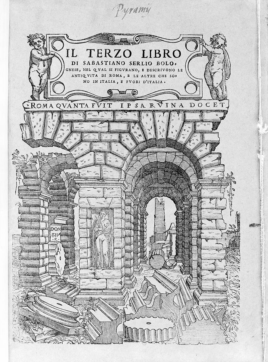Il terzo libro di Sebastiano Serlio (Bolognese), Sebastiano Serlio (Italian, Bologna 1475–1554 Fontainebleau), Printed book with woodcut illustrations on blue paper 