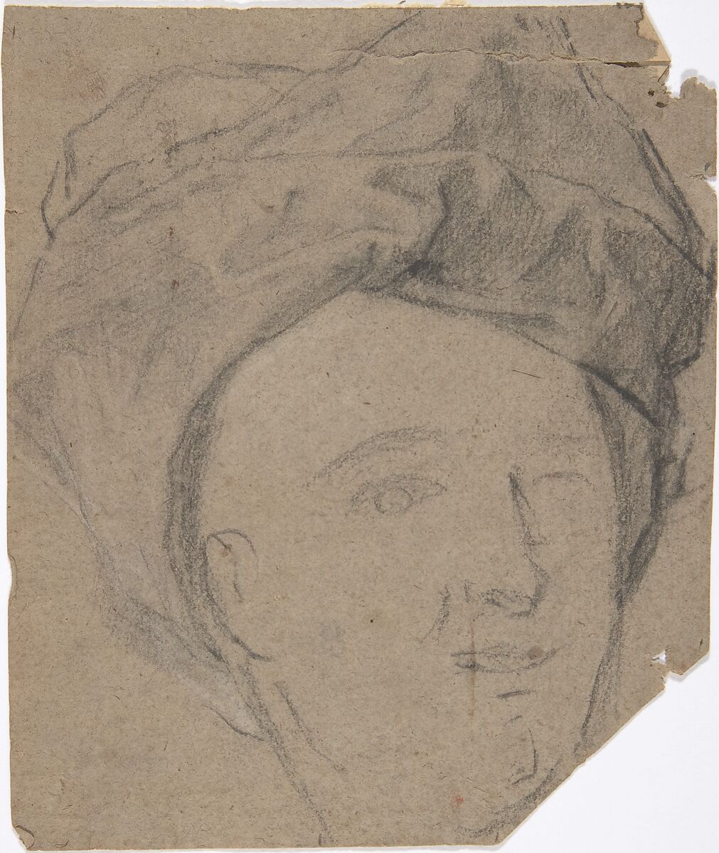Sketch of Man in Turban, Anonymous, French, 18th century, Black chalk heightened with white chalk 