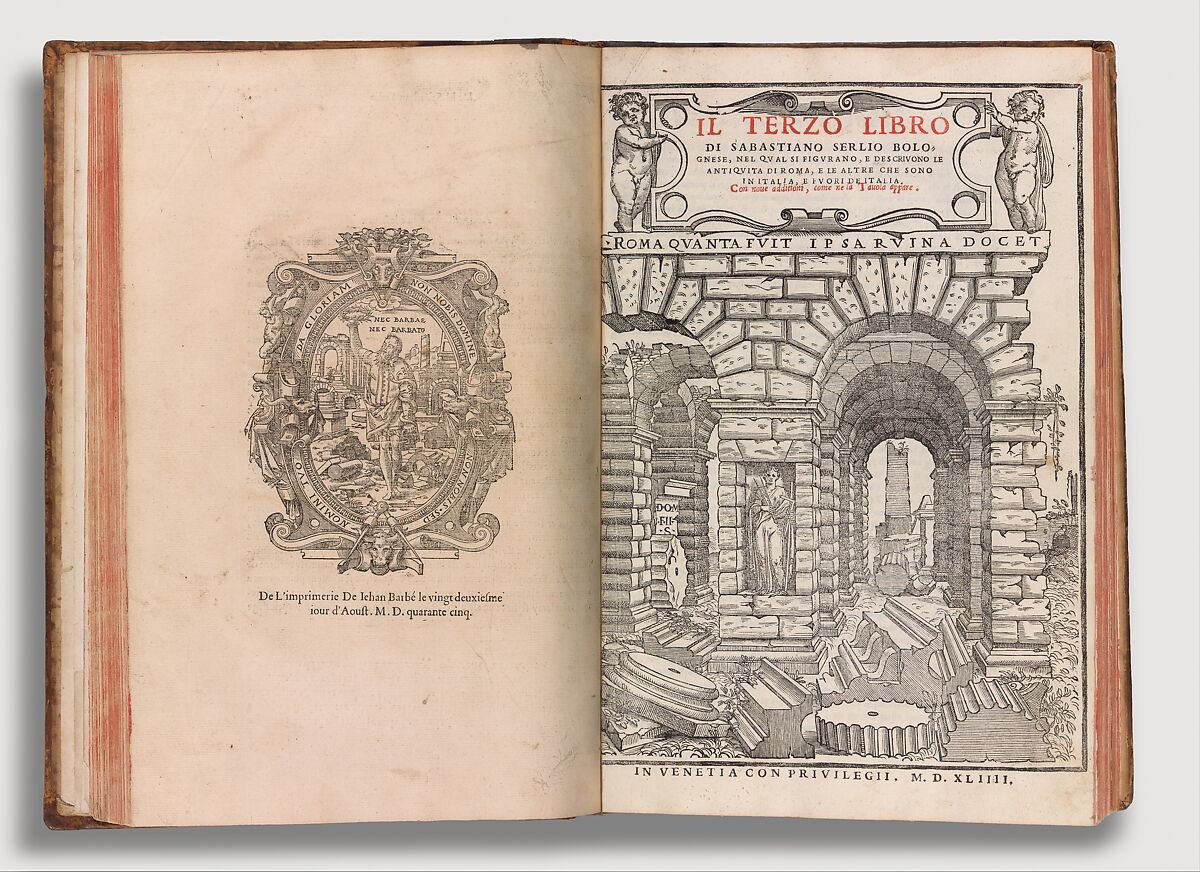 Compendium of Architectural Books by Sebastiano Serlio (Books I-V), Sebastiano Serlio (Italian, Bologna 1475–1554 Fontainebleau), Printed books with woodcut illustrations
