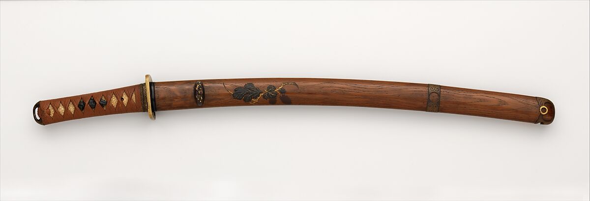 Mounting for a Short Sword (<i>Wakizashi Goshirae</i>), Shibata Zeshin (Japanese, 1807–1891), Wood, lacquer, ray skin (<i>samé</i>), thread, copper-gold alloy (<i>shakudō</i>), brass, iron, Japanese