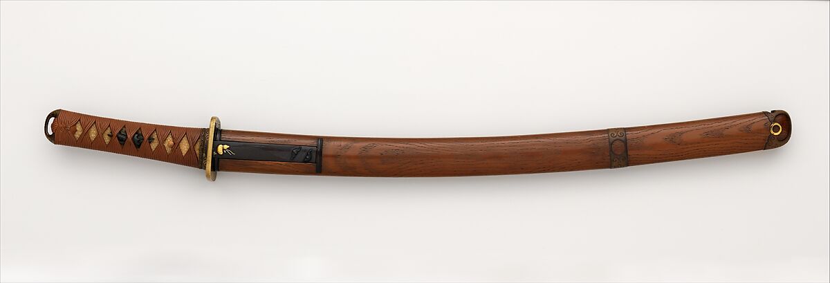 Mounting for a Short Sword (<i>Wakizashi Goshirae</i>), Shibata Zeshin (Japanese, 1807–1891), Wood, lacquer, ray skin (<i>samé</i>), thread, copper-gold alloy (<i>shakudō</i>), brass, iron, Japanese 