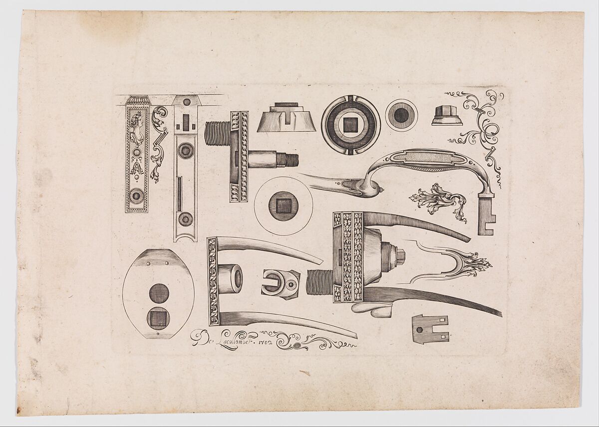 Plusievrs Pieces et Ornements Darquebuzerie (4th extended edition), Initial eight-plate edition by Claude Simonin (French, Nantes ca. 1635–1693 Nantes)  , published in 1684 and reissued in1685, Ink, paper, French, Paris
