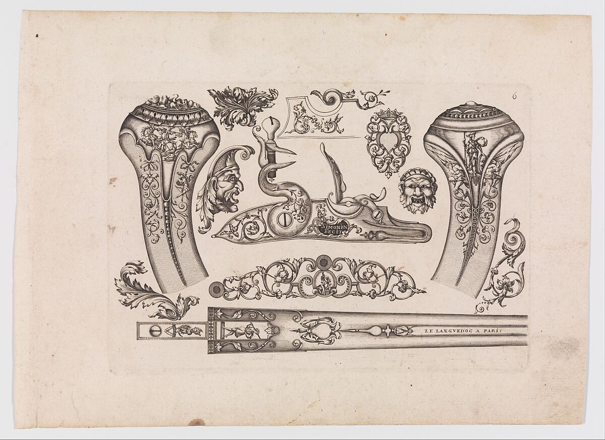 Plusievrs Pieces et Ornements Darquebuzerie (4th extended edition), Initial eight-plate edition by Claude Simonin (French, Nantes ca. 1635–1693 Nantes)  , published in 1684 and reissued in1685, Ink, paper, French, Paris