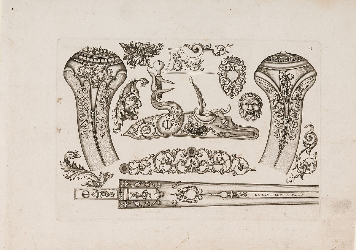 Plusievrs Pieces et Ornements Darquebuzerie (4th extended edition), Initial eight-plate edition by Claude Simonin (French, Nantes ca. 1635–1693 Nantes)  , published in 1684 and reissued in1685, Ink, paper, French, Paris