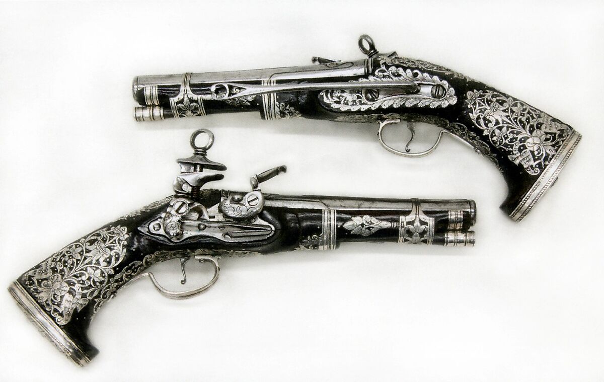 Pair of Miquelet Pistols, Signed by Francisco Pintan (Spanish or Mexican, possibly active in Mexico, mid-18th century), Steel, wood (family leguminosae), silver, Colonial Spanish, probably Mexico 