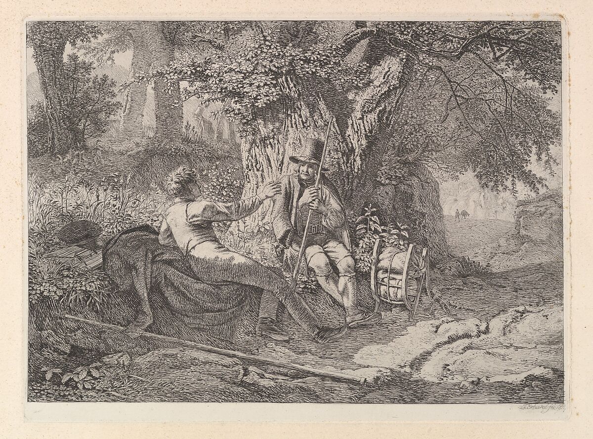 The Artist, Resting with his Guide, Johann Christoph Erhard (German, Nuremberg 1795–1822 Rome), Etching; fourth state 