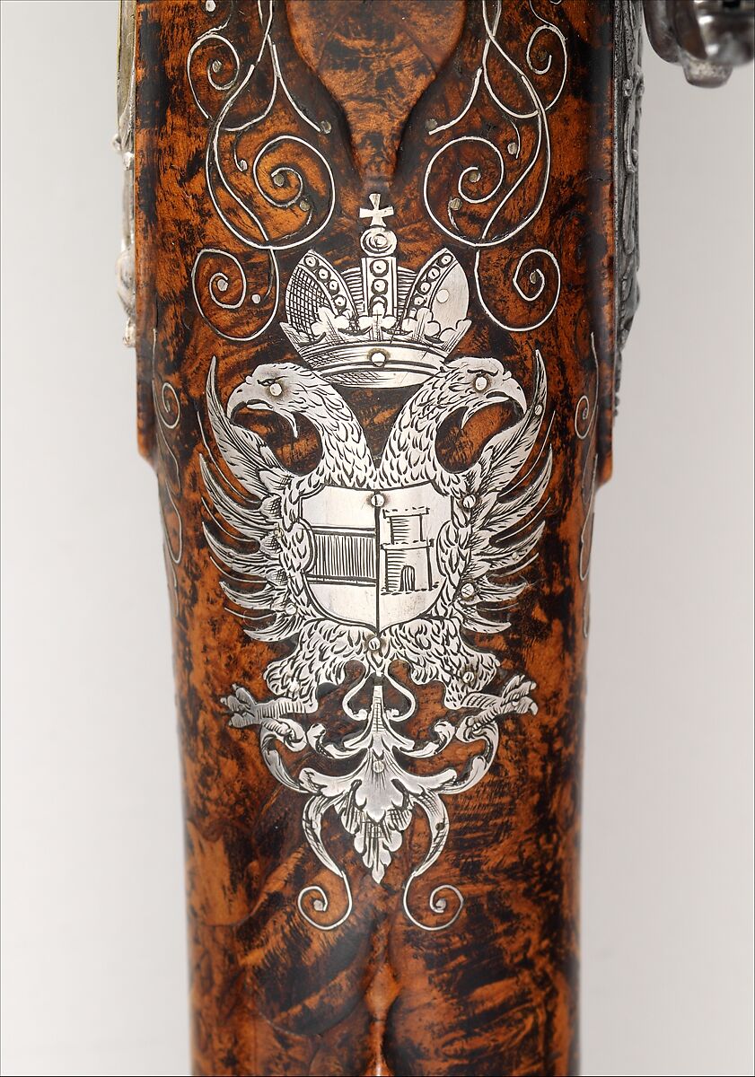 Flintlock Sporting Gun of Empress Margarita Teresa of Spain (1651–1673), Jacques Lamarre (French, recorded Paris 1657–1700 Vienna, Austria), Steel, wood (burl walnut), silver, copper alloy, gold, Austrian, Vienna