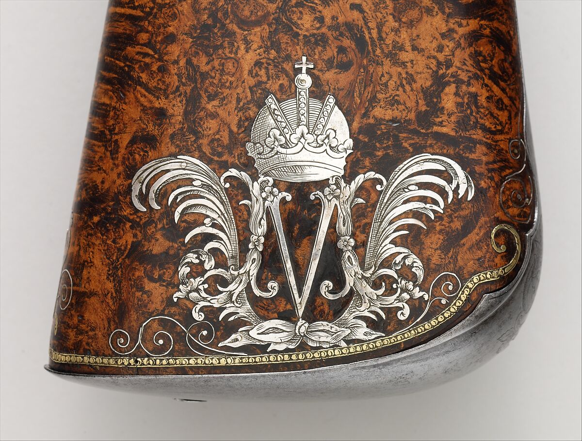 Flintlock Sporting Gun of Empress Margarita Teresa of Spain (1651–1673), Jacques Lamarre (French, recorded Paris 1657–1700 Vienna, Austria), Steel, wood (burl walnut), silver, copper alloy, gold, Austrian, Vienna