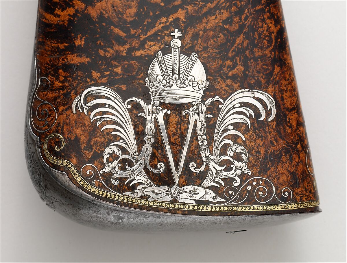 Flintlock Sporting Gun of Empress Margarita Teresa of Spain (1651–1673), Jacques Lamarre (French, recorded Paris 1657–1700 Vienna, Austria), Steel, wood (burl walnut), silver, copper alloy, gold, Austrian, Vienna