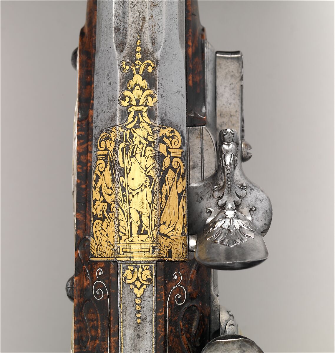 Flintlock Sporting Gun of Empress Margarita Teresa of Spain (1651–1673), Jacques Lamarre (French, recorded Paris 1657–1700 Vienna, Austria), Steel, wood (burl walnut), silver, copper alloy, gold, Austrian, Vienna