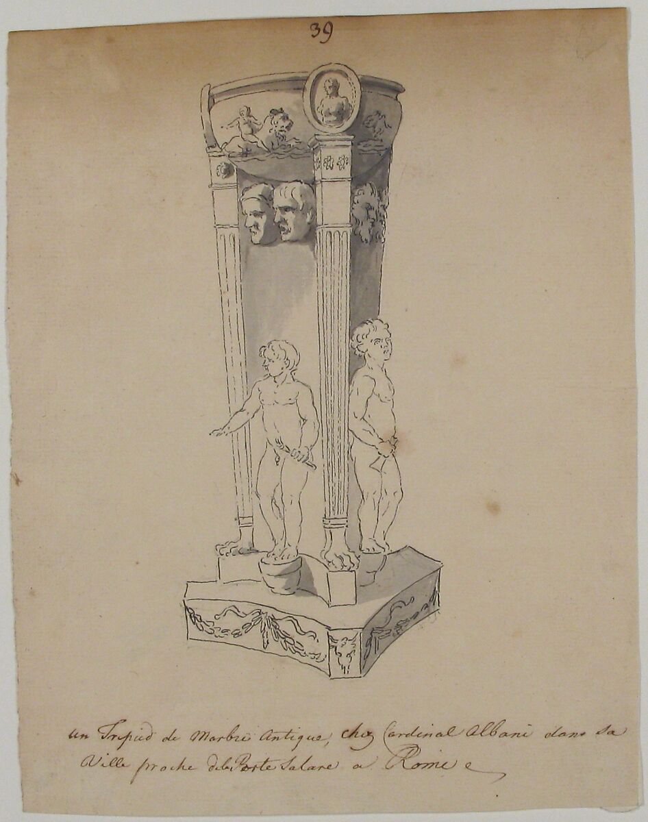 Drawing of Antique Tripod, Anonymous, French, 18th century, Graphite, pen and black ink, brush and gray wash
