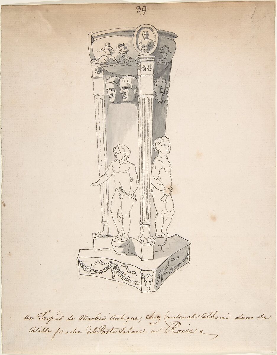 Drawing of Antique Tripod, Anonymous, French, 18th century, Graphite, pen and black ink, brush and gray wash 