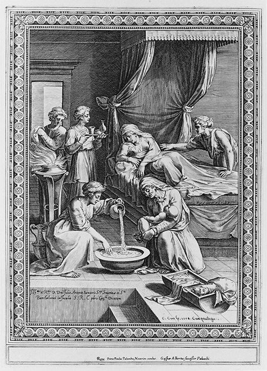 Birth of the Virgin, Cornelis Cort (Netherlandish, Hoorn ca. 1533–1578 Rome), Engraving 