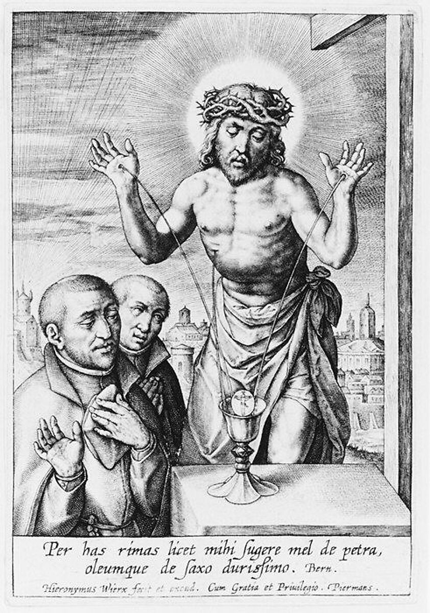 Christ as a Fountain, with Two Jesuits, Hieronymus (Jerome) Wierix (Netherlandish, ca. 1553–1619 Antwerp), Engraving 