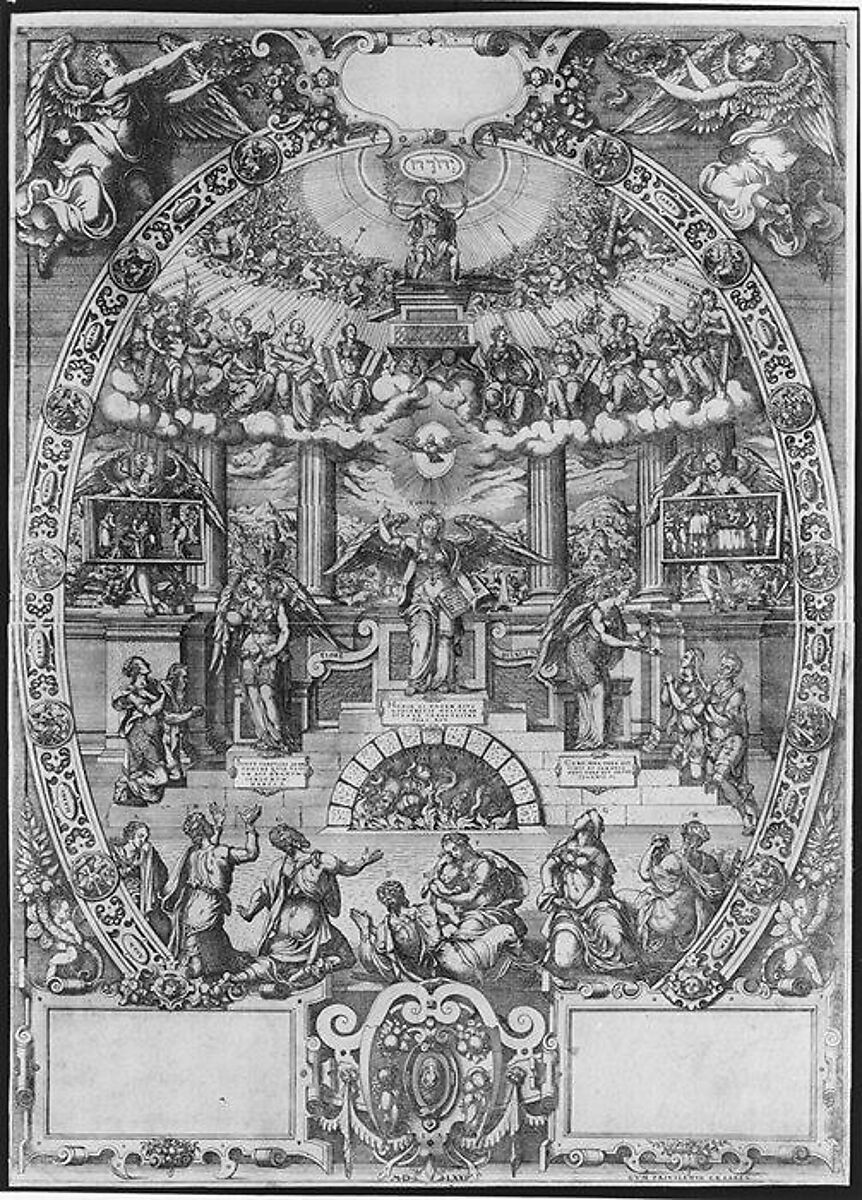 Triumph of Christian Faith, Jost Amman (Swiss, Zurich before 1539–1591 Nuremberg), Etching printed from two plates on two sheets 