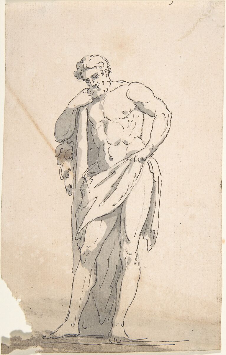 Anonymous, French, 18th century | Drawing after Male Statue Leaning on ...