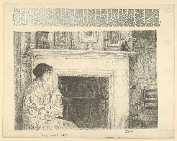 The White Mantel (Holley House, Cos Cob), Childe Hassam (American, Dorchester, Massachusetts 1859–1935 East Hampton, New York), Etching with plate tone 