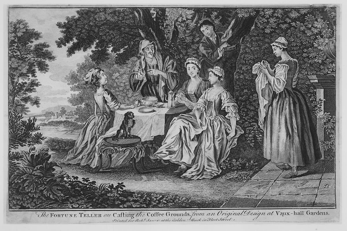 The Fortune Teller on Casting the Coffee Grounds, from an Original Design at Vaux-hall Gardens, After Francis Hayman (British, Exeter (?) 1707/08–1776 London), Etching and engraving 