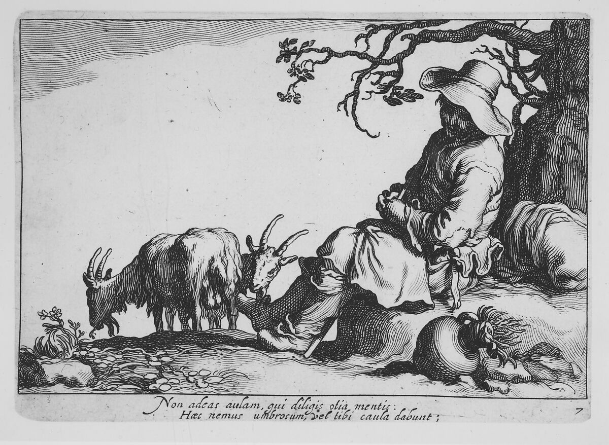Pastoral with goat herd and goats, from the series Sixteen Peasant Subjects, Cornelis Bloemaert (Dutch, Utrecht 1603–?1684 Rome) 