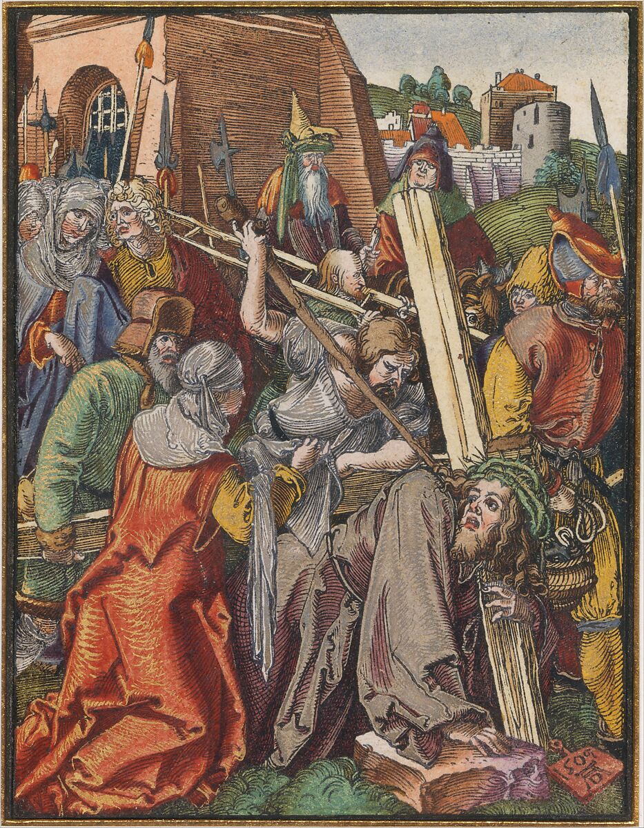 The Bearing of the Cross, from "The Small Woodcut Passion", Albrecht Dürer (German, Nuremberg 1471–1528 Nuremberg), Hand-colored woodcut