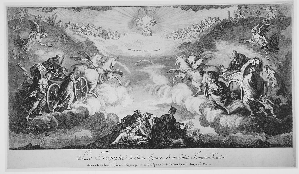 Triumph of Saint Ignatius and Saint Francis Xavier (Le Triomphe de Saint Ignace et de Saint François Xavier qui est au Collége de Louis le Grand...Paris), Anonymous, French, 17th century, Intaglio