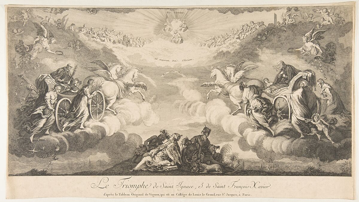 Triumph of Saint Ignatius and Saint Francis Xavier (Le Triomphe de Saint Ignace et de Saint François Xavier qui est au Collége de Louis le Grand...Paris), Anonymous, French, 17th century, Intaglio 