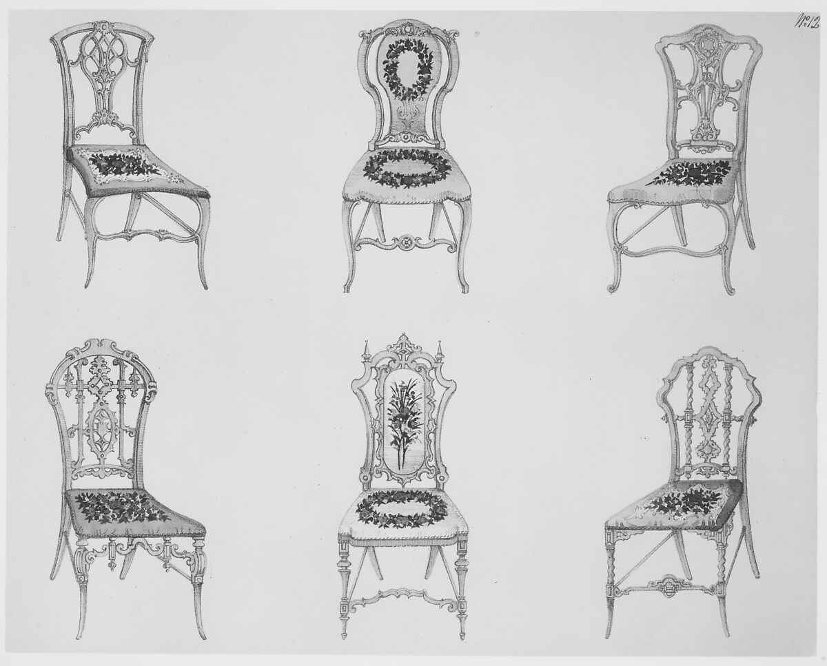 A Useful and Modern Work on Chairs, in Twelve Plates, Containing Forty-Two Designs, Henry Wood (British, active 1835–45), Illustrations: : lithographs, hand-colored 