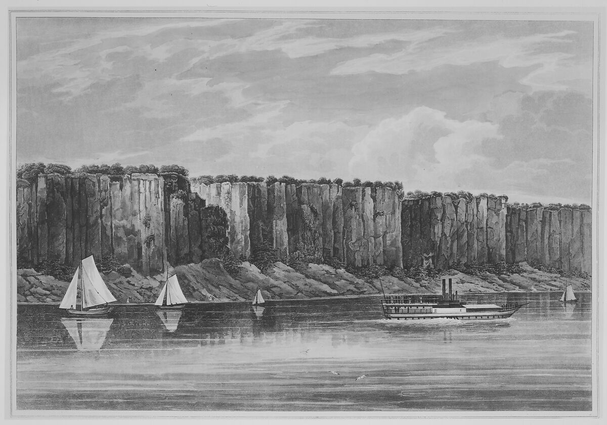 Palisades (No. 19 of The Hudson River Portfolio), John Hill (American (born England), London 1770–1850 Clarksville, New York), Aquatint with watercolor; proof before letters