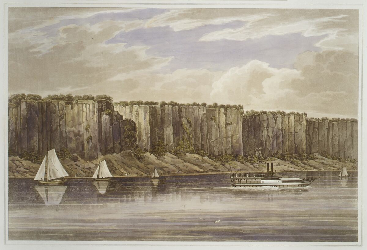 Palisades (No. 19 of The Hudson River Portfolio), John Hill (American (born England), London 1770–1850 Clarksville, New York), Aquatint with watercolor; proof before letters 
