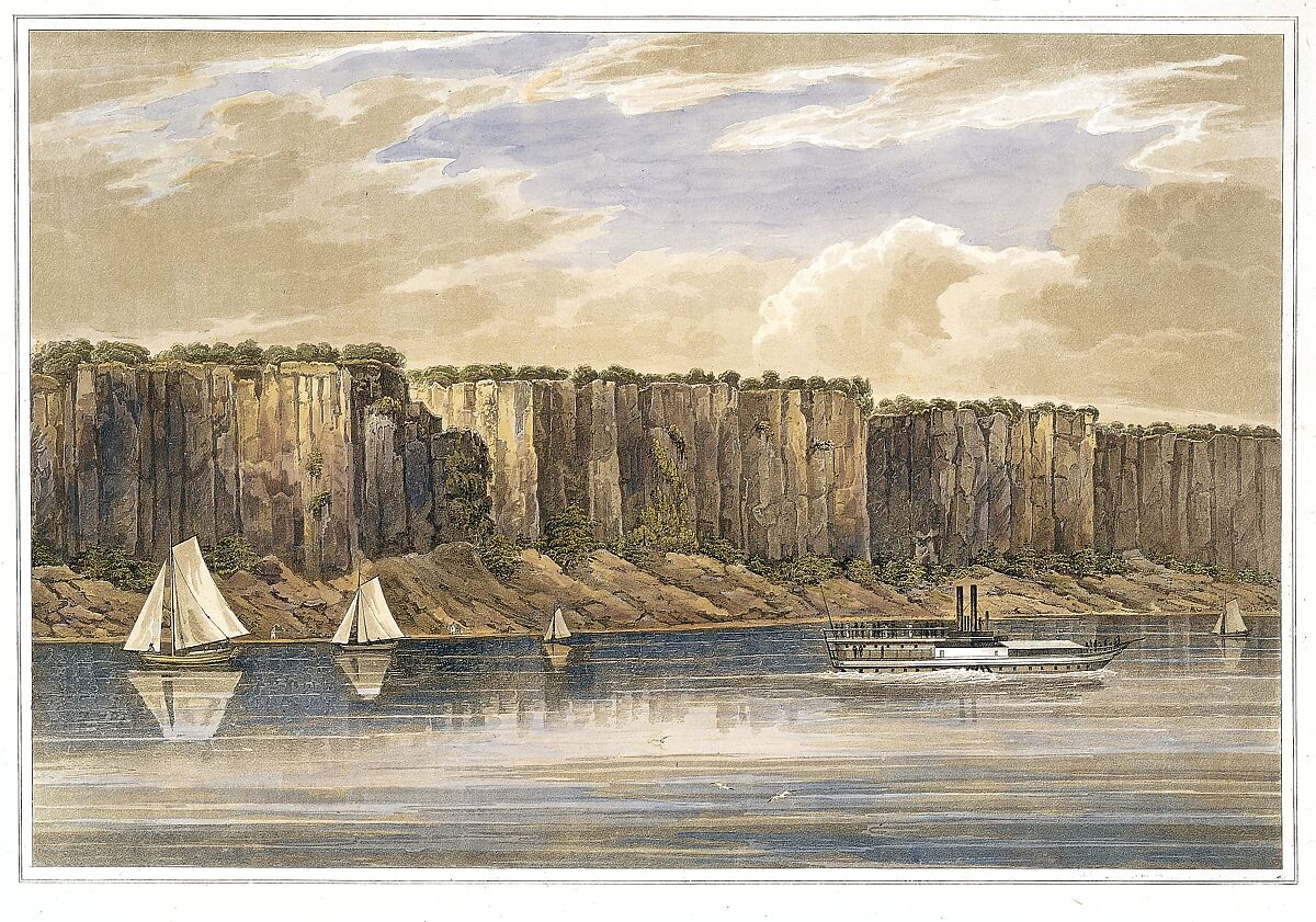 Palisades (No. 19 of The Hudson River Portfolio), John Hill (American (born England), London 1770–1850 Clarksville, New York), Aquatint with watercolor; proof before letters