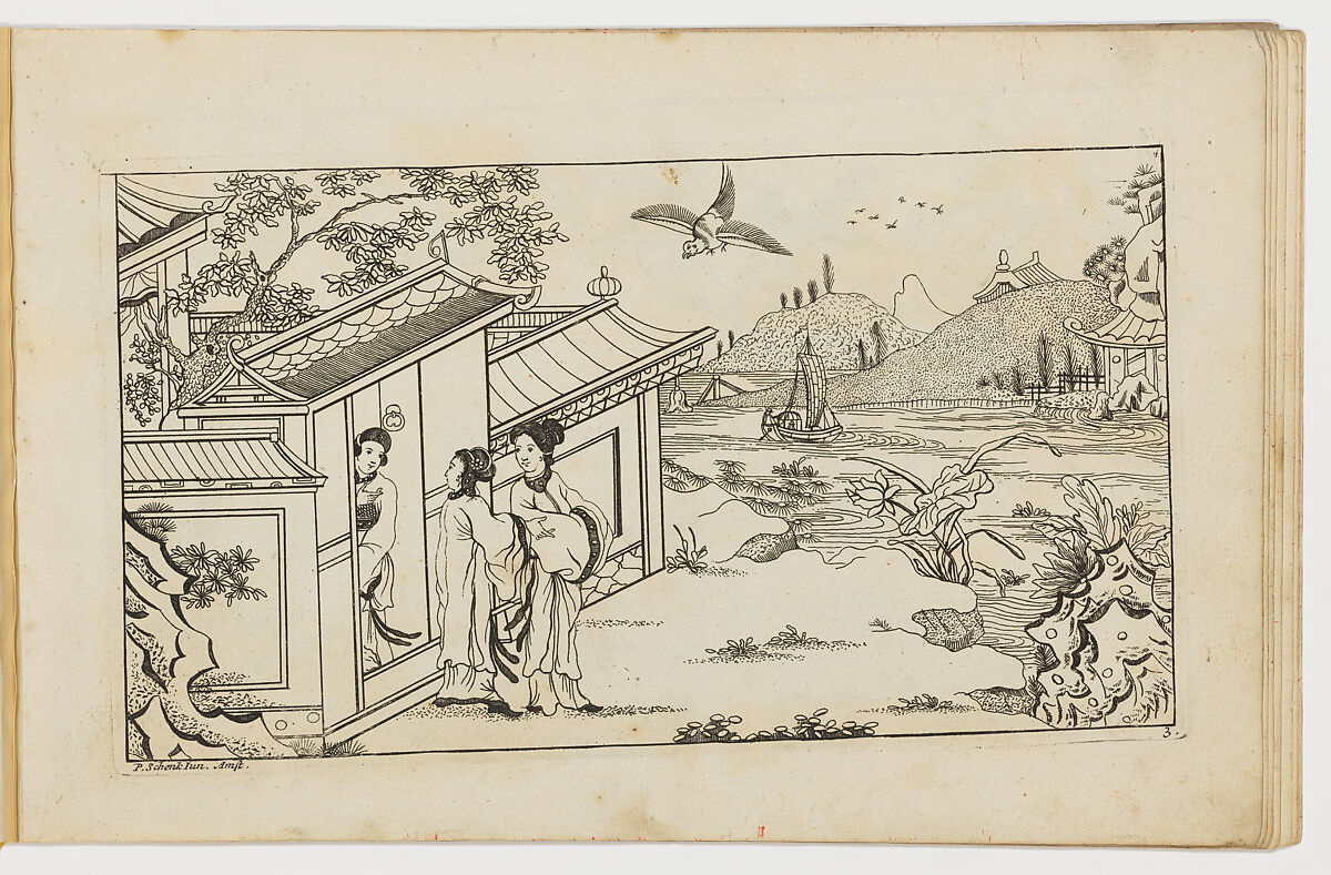 Nieuwe geinventeerde Sineesen, met groote moeyte geteekent en in't Ligt gegeven... Eerste Deel, Designed by Pieter Schenck II (Dutch, Amsterdam 1693–1775 Amsterdam), Colored engravings