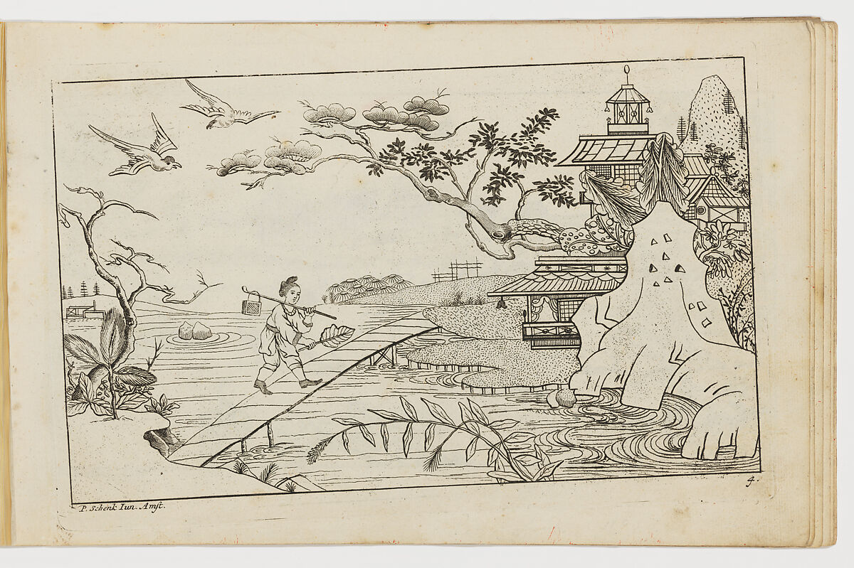 Nieuwe geinventeerde Sineesen, met groote moeyte geteekent en in't Ligt gegeven... Eerste Deel, Designed by Pieter Schenck II (Dutch, Amsterdam 1693–1775 Amsterdam), Colored engravings