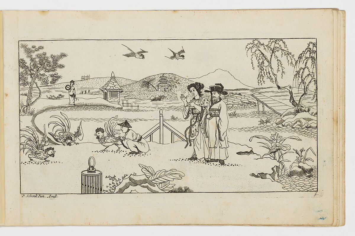 Nieuwe geinventeerde Sineesen, met groote moeyte geteekent en in't Ligt gegeven... Eerste Deel, Designed by Pieter Schenck II (Dutch, Amsterdam 1693–1775 Amsterdam), Colored engravings