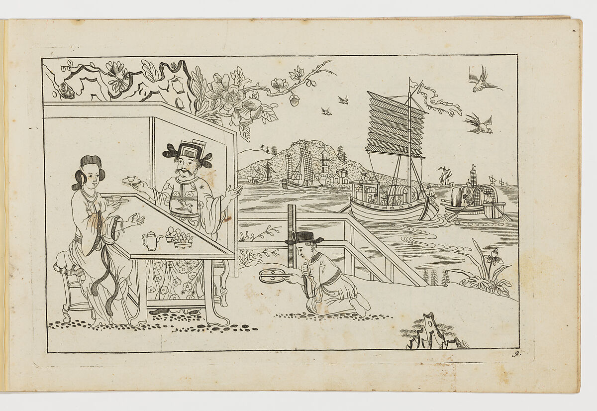 Nieuwe geinventeerde Sineesen, met groote moeyte geteekent en in't Ligt gegeven... Eerste Deel, Designed by Pieter Schenck II (Dutch, Amsterdam 1693–1775 Amsterdam), Colored engravings