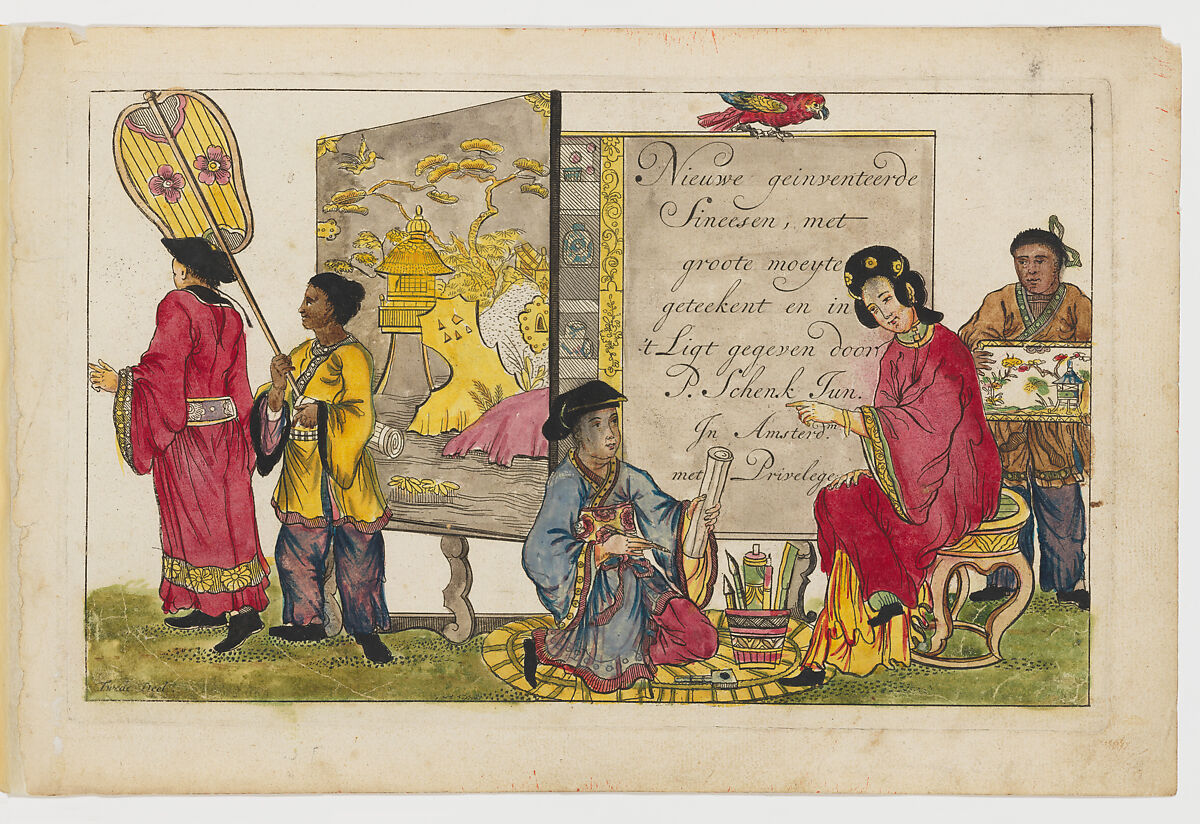 Nieuwe geinventeerde Sineesen, met groote moeyte geteekent en in't Ligt gegeven... Eerste Deel, Designed by Pieter Schenck II (Dutch, Amsterdam 1693–1775 Amsterdam), Colored engravings
