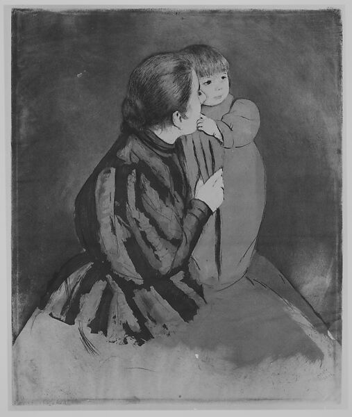 Peasant Mother and Child, Mary Cassatt (American, Pittsburgh, Pennsylvania 1844–1926 Le Mesnil-Théribus, Oise), Drypoint and aquatint, printed in color from three plates; tenth state of ten