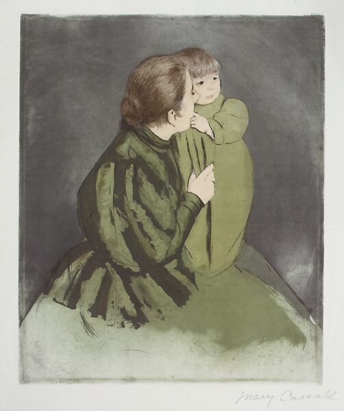 Peasant Mother and Child, Mary Cassatt (American, Pittsburgh, Pennsylvania 1844–1926 Le Mesnil-Théribus, Oise), Drypoint and aquatint, printed in color from three plates; tenth state of ten