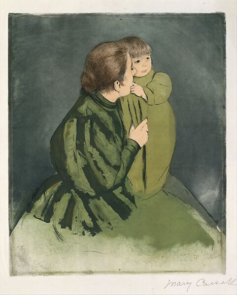 Peasant Mother and Child, Mary Cassatt (American, Pittsburgh, Pennsylvania 1844–1926 Le Mesnil-Théribus, Oise), Drypoint and aquatint, printed in color from three plates; tenth state of ten