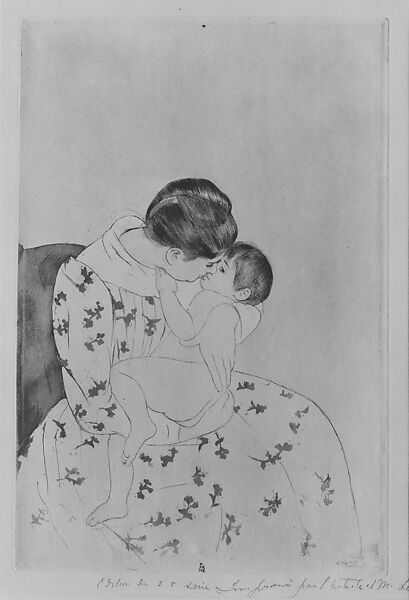 Mother's Kiss, Mary Cassatt (American, Pittsburgh, Pennsylvania 1844–1926 Le Mesnil-Théribus, Oise), Drypoint and aquatint, printed in color from two plates; fifth state of five (Mathews & Shapiro)