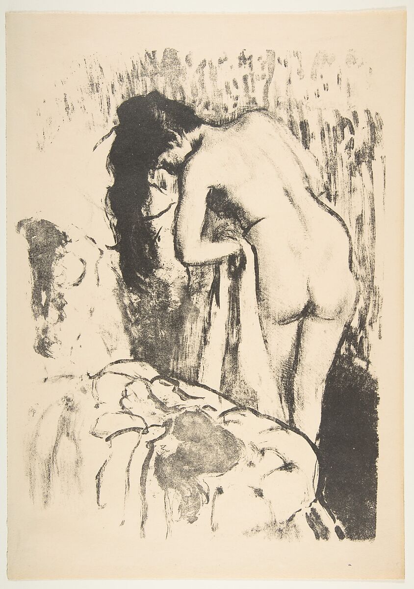 Nude Woman Standing, Drying Herself, Edgar Degas (French, Paris 1834–1917 Paris), Lithograph (transfer from monotype with crayon, tusche, and scraping); fifth state of six 