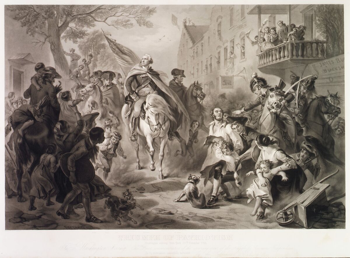 Triumph of Patriotism, Washington Entering New York, 25 November 1783, Alexander Hay Ritchie (American, Glasgow, Scotland 1822–1895 New Haven, Connecticut), Mixed method engraving 