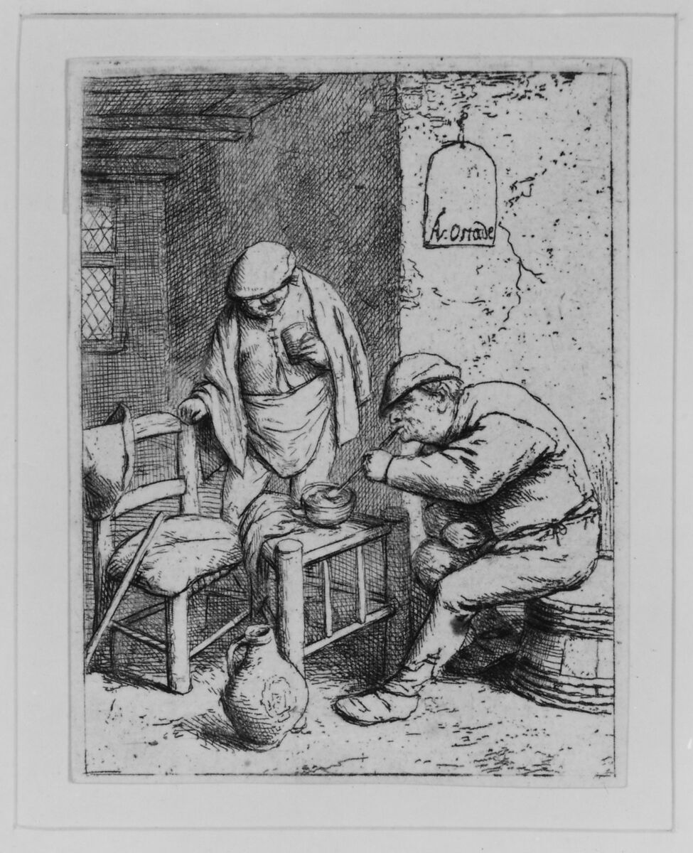 The Smoker and the Drinker, Adriaen van Ostade (Dutch, Haarlem 1610–1685 Haarlem), Etching; second state