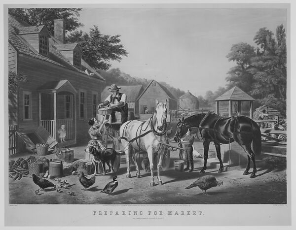 Preparing for Market, Louis Maurer (American (born Germany), Biebrich 1832–1932 New York), Hand-colored lithograph