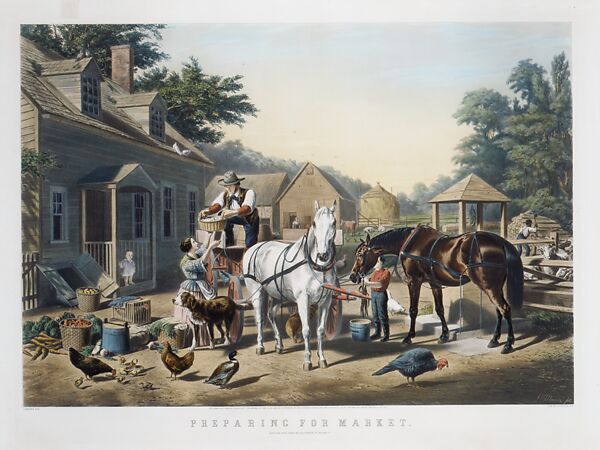 Preparing for Market, Louis Maurer (American (born Germany), Biebrich 1832–1932 New York), Hand-colored lithograph 