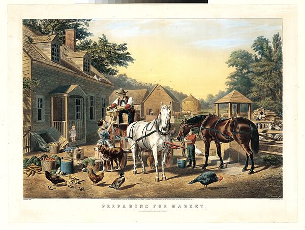 Preparing for Market, Louis Maurer (American (born Germany), Biebrich 1832–1932 New York), Hand-colored lithograph