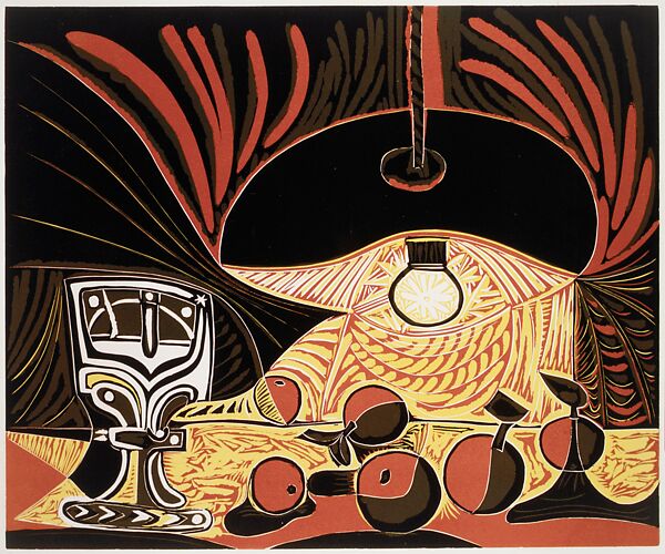 Still Life with a Glass by Lamplight, Pablo Picasso (Spanish, Malaga 1881–1973 Mougins, France), Linoleum cut