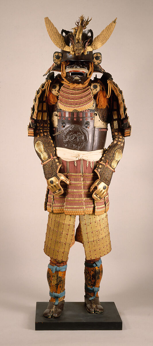 Armor (<i>Gusoku</i>), Helmet bowl signed Saotome Ietada (Japanese, Edo period, active early–mid-19th century), Iron, lacquer, silk, gilt copper, Japanese