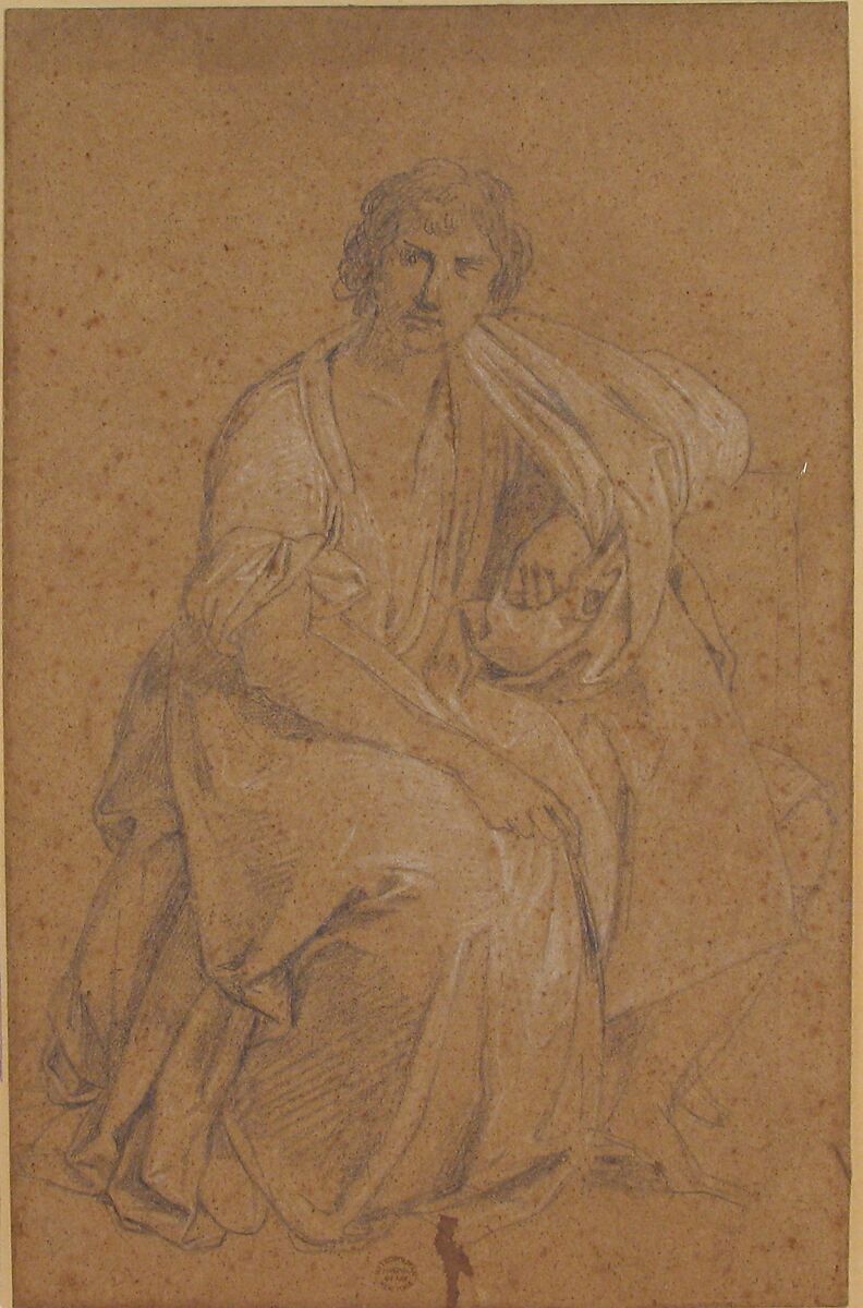 Seated Man, Anonymous, French, 18th century, Black chalk, heightened with white chalk