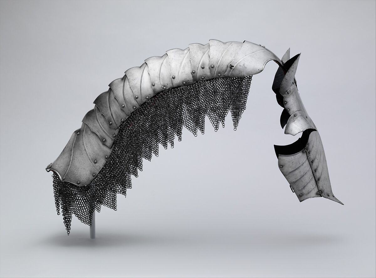 Shaffron and Crinet (Horse's Head and Neck Defenses), Romain des Ursins  Italian, Steel, textile, Franco-Italian